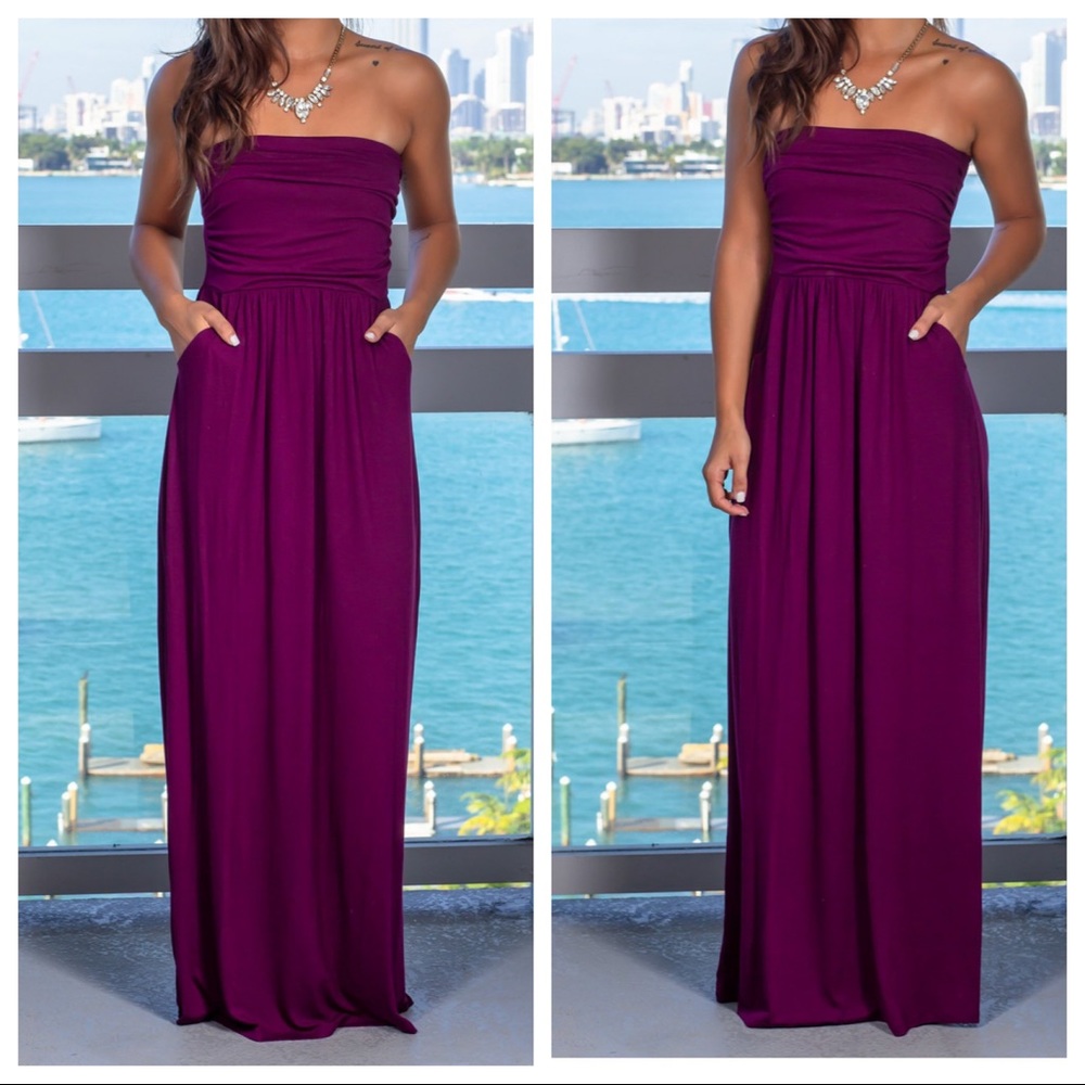 ✨LAST ONE ✨Burgundy side pocket tube maxi dress - Picture 2 of 5